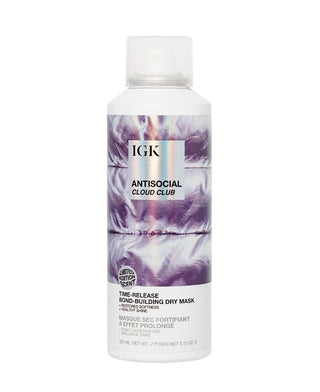 a white bottle with purple and white text