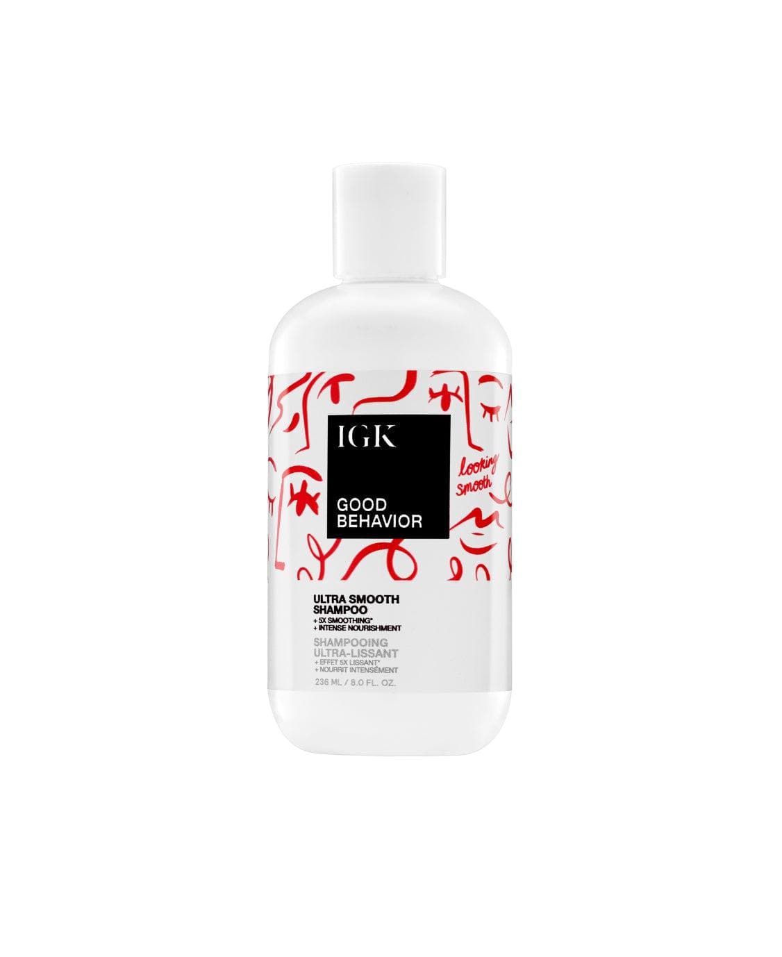 a white bottle with red and black text