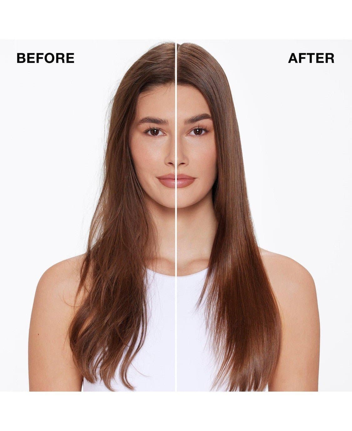 a woman with long hair before and after
